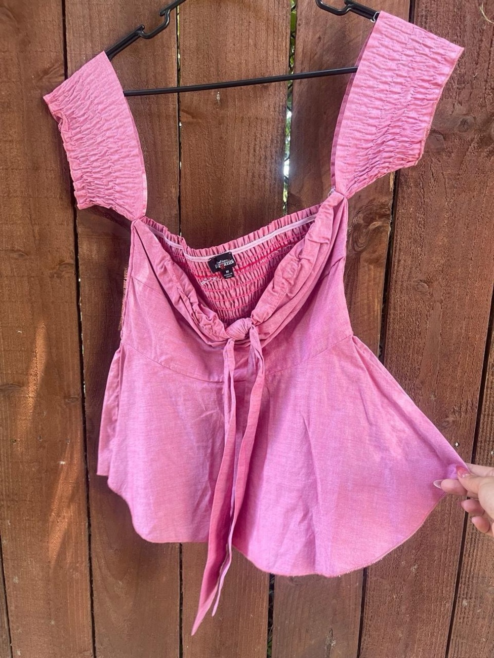 Pink Milkmaid Coquette Peplum Top Front Tie, Off the Shoulder, Smocked Back Sz M